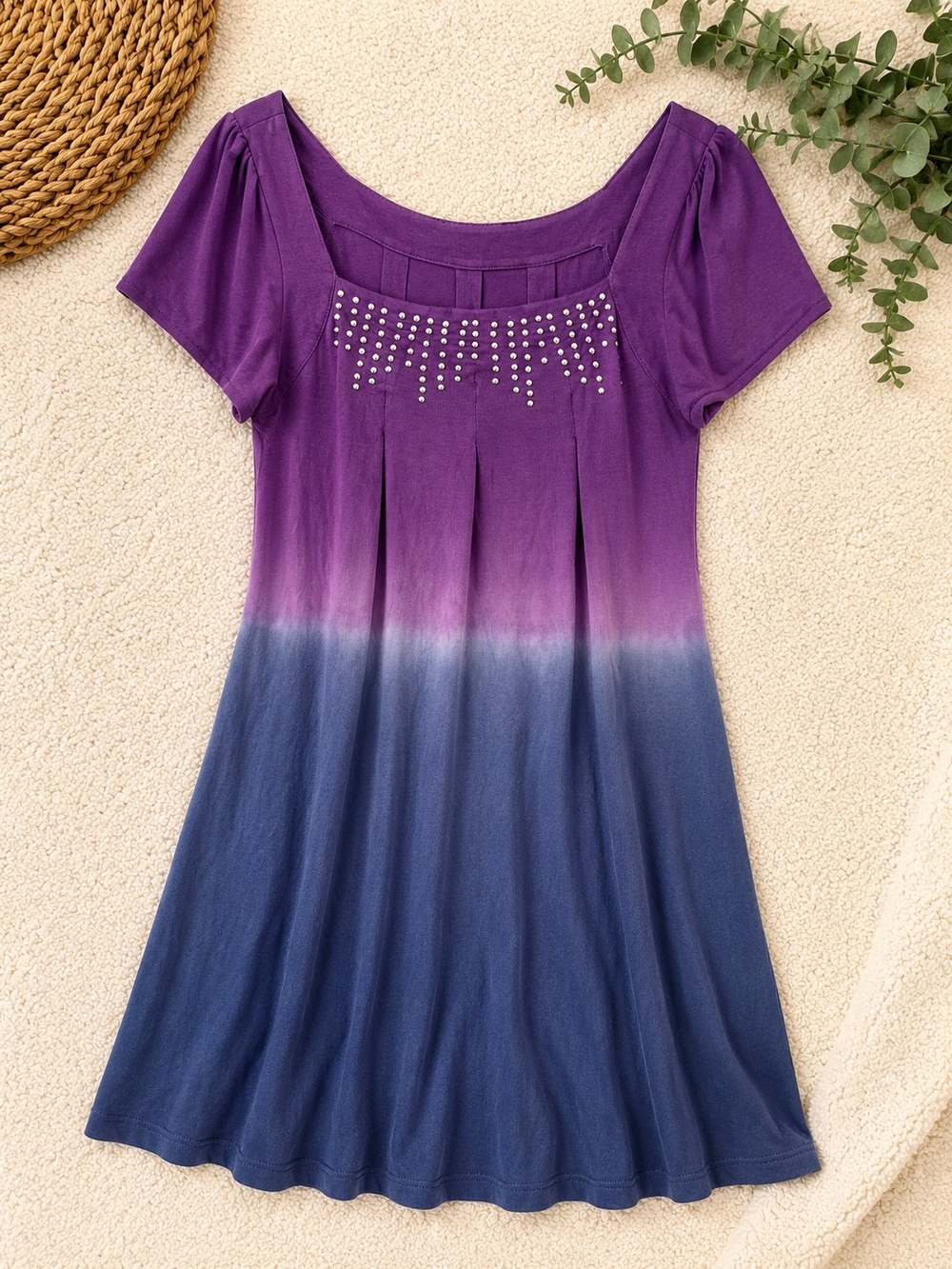 Purple Blue Ombré Studded  Dress Large